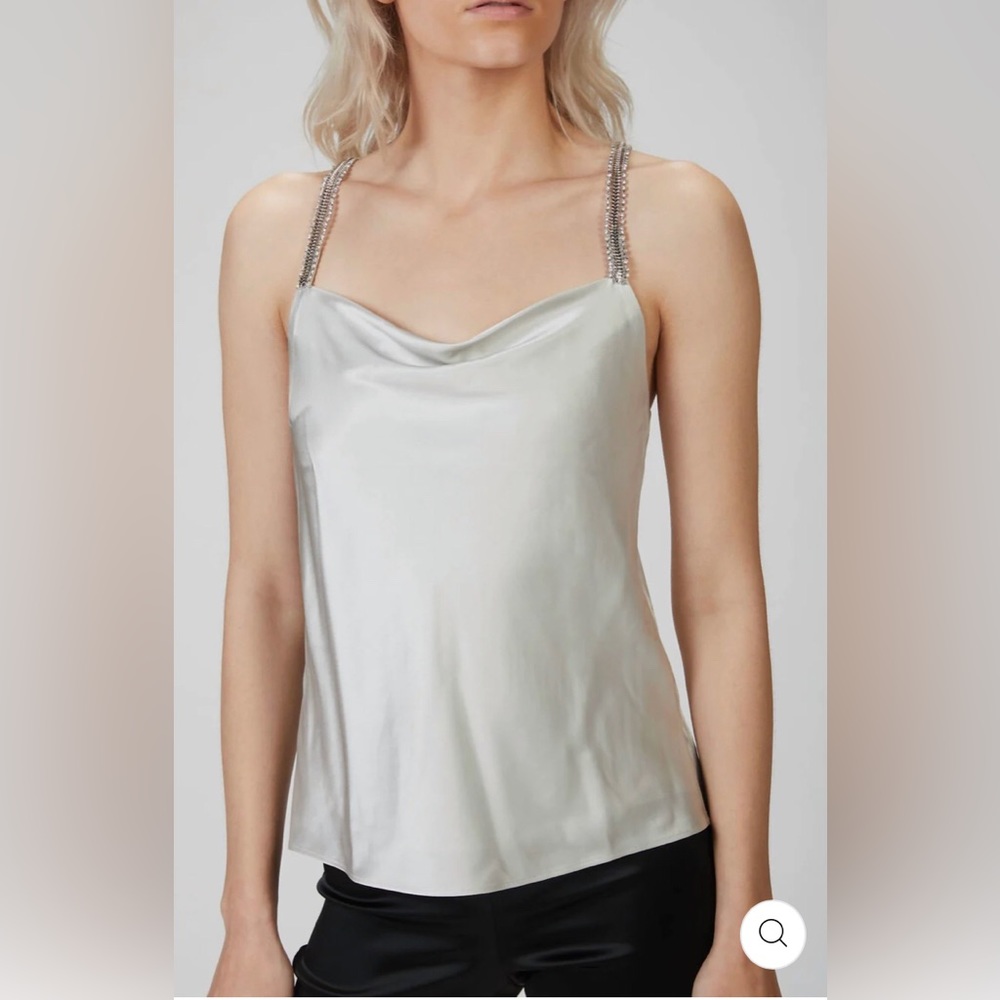 NWT CAMI NYC Silver Felicity Crystal-Embellished Silk-Blend Charmeuse Camisole